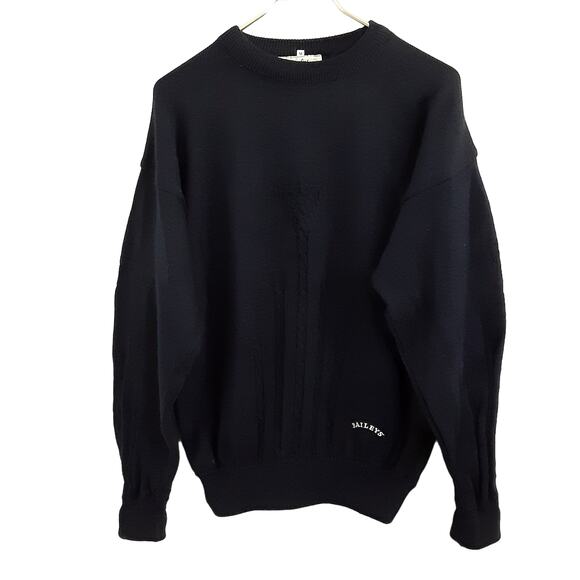 Vintage 80s 100% Irish Wool Cable Knit Sweater Navy Blue Pullover Crewneck M - Picture 1 of 11